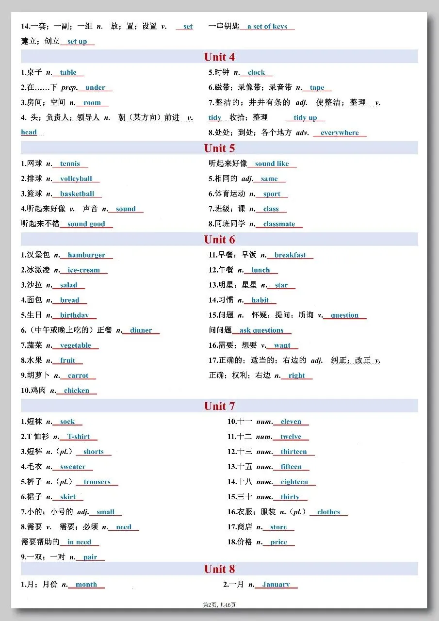 中考英语全六册词汇句型考点汇总练习 第3张