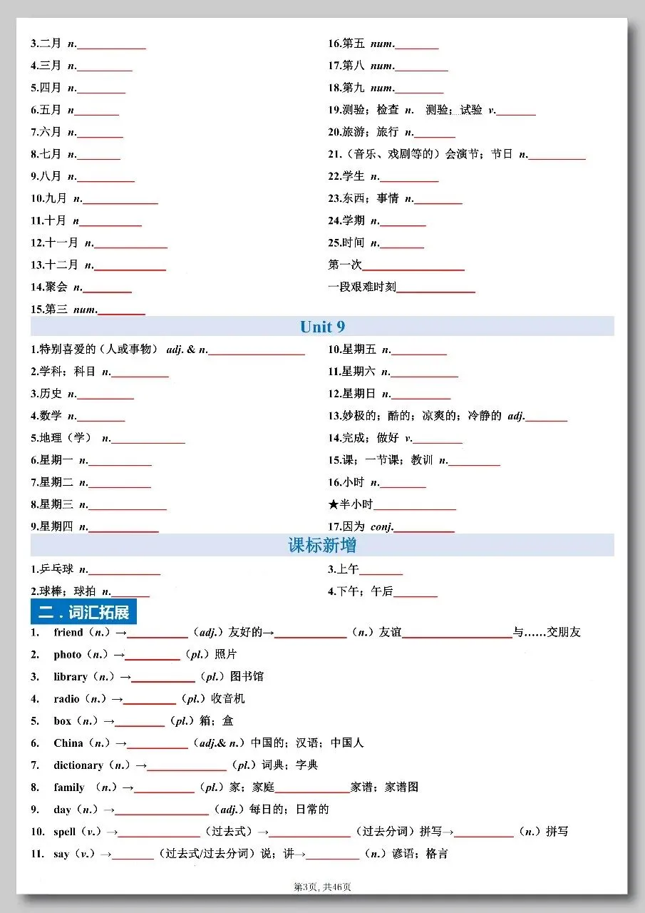 中考英语全六册词汇句型考点汇总练习 第6张