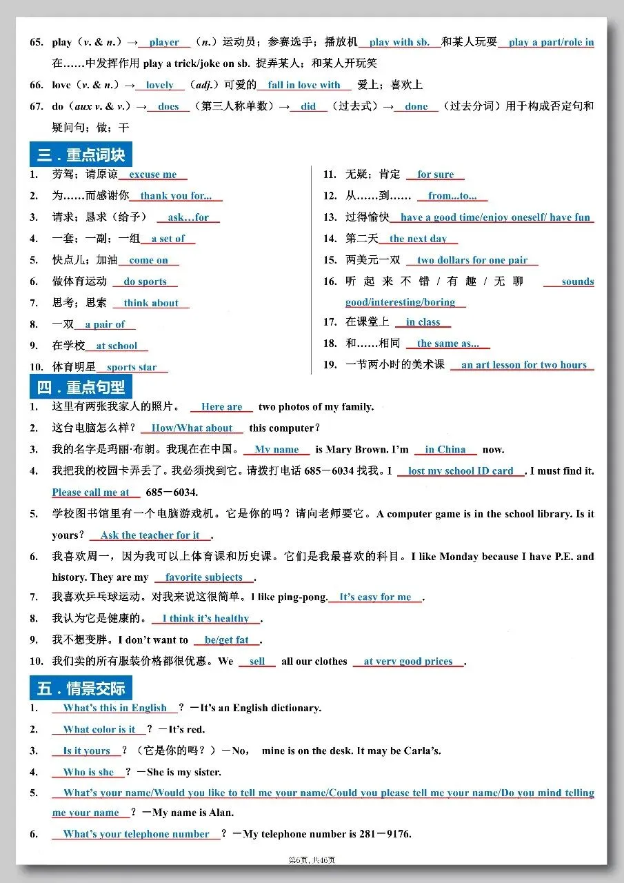 中考英语全六册词汇句型考点汇总练习 第9张