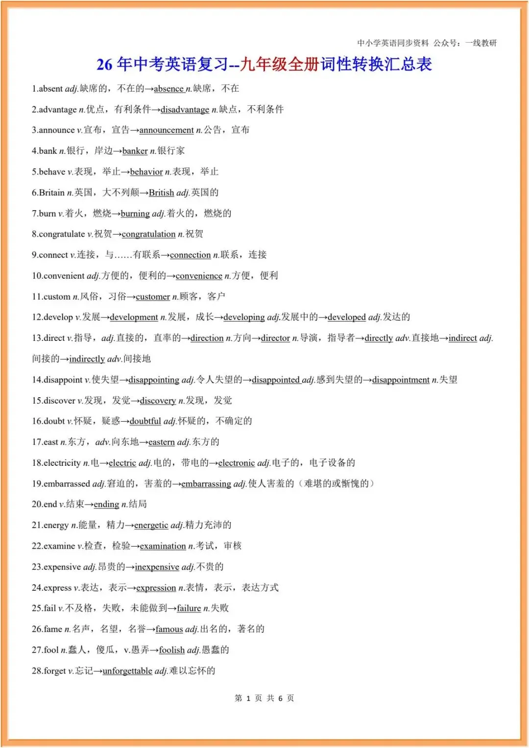 词性转换 | 26年中考英语复习--词性转换汇编(中考汇总+人教七八九年级分册汇总) 第14张