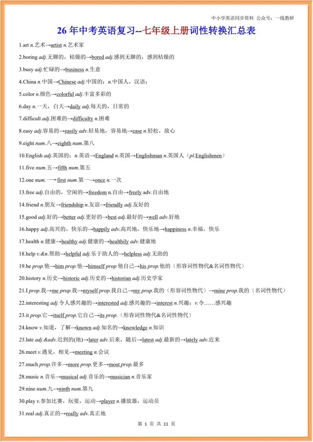 词性转换 | 26年中考英语复习--词性转换汇编(中考汇总+人教七八九年级分册汇总) 第31张