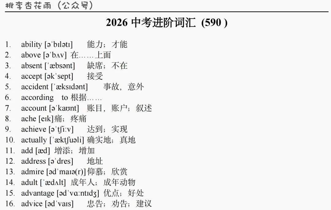 2026中考词汇手册分阶默写 第10张