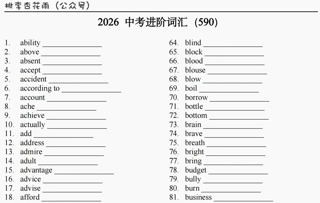 2026中考词汇手册分阶默写 第11张