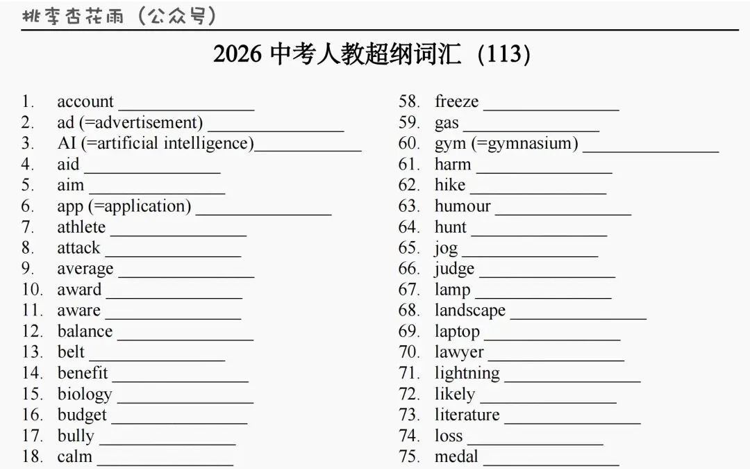 2026中考词汇手册分阶默写 第15张