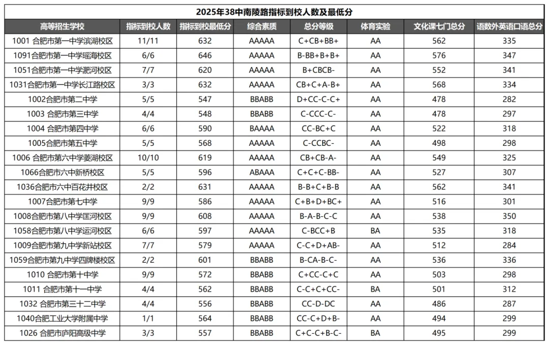 一文搞懂合肥中考“指标到校”!含25年各初中人数及最低分! 第8张