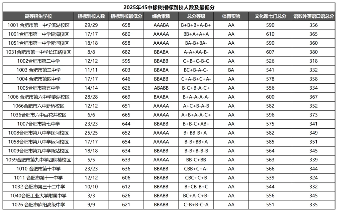 一文搞懂合肥中考“指标到校”!含25年各初中人数及最低分! 第11张