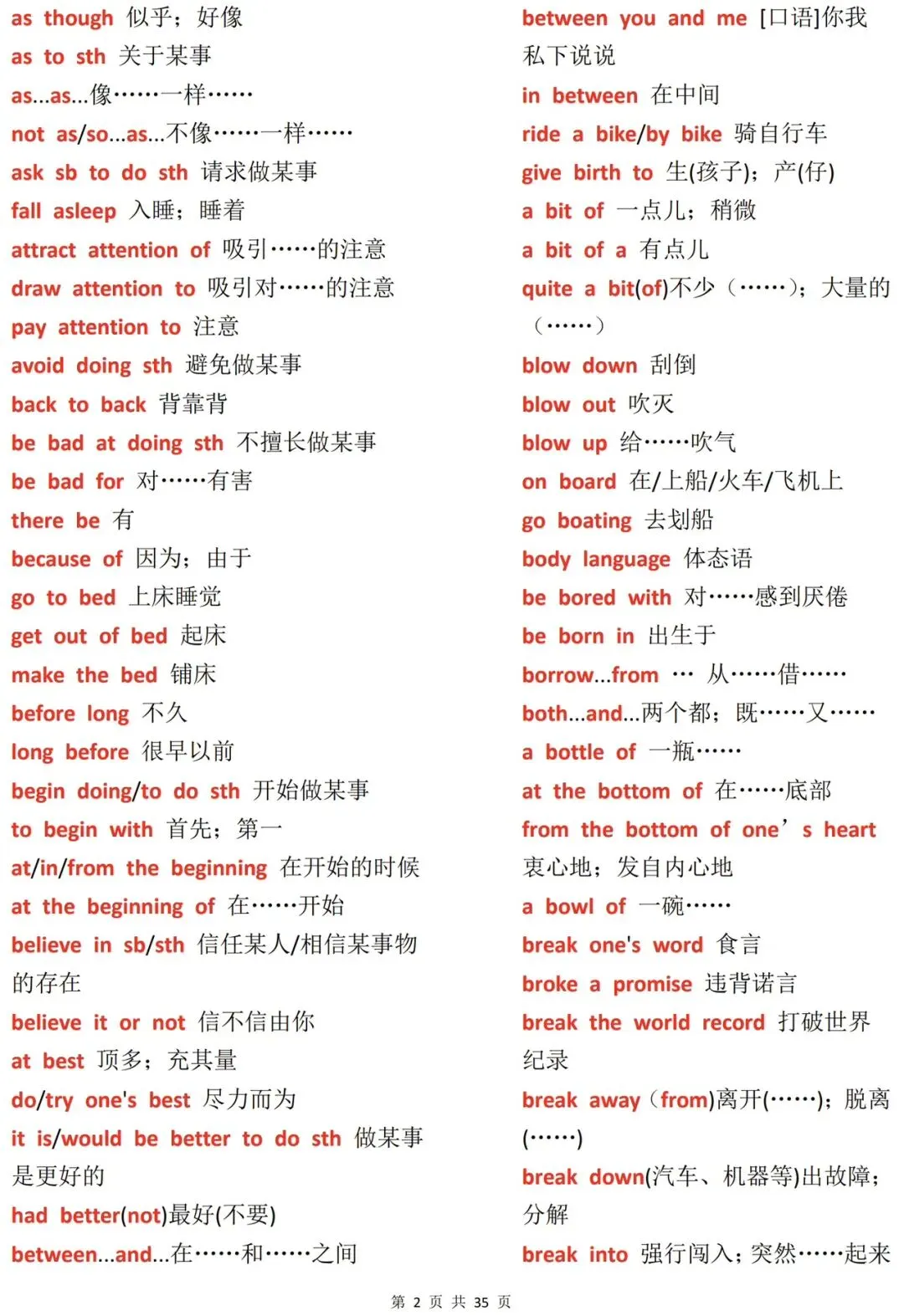2026年中考英语必背固定搭配汇编(打印版) 第2张