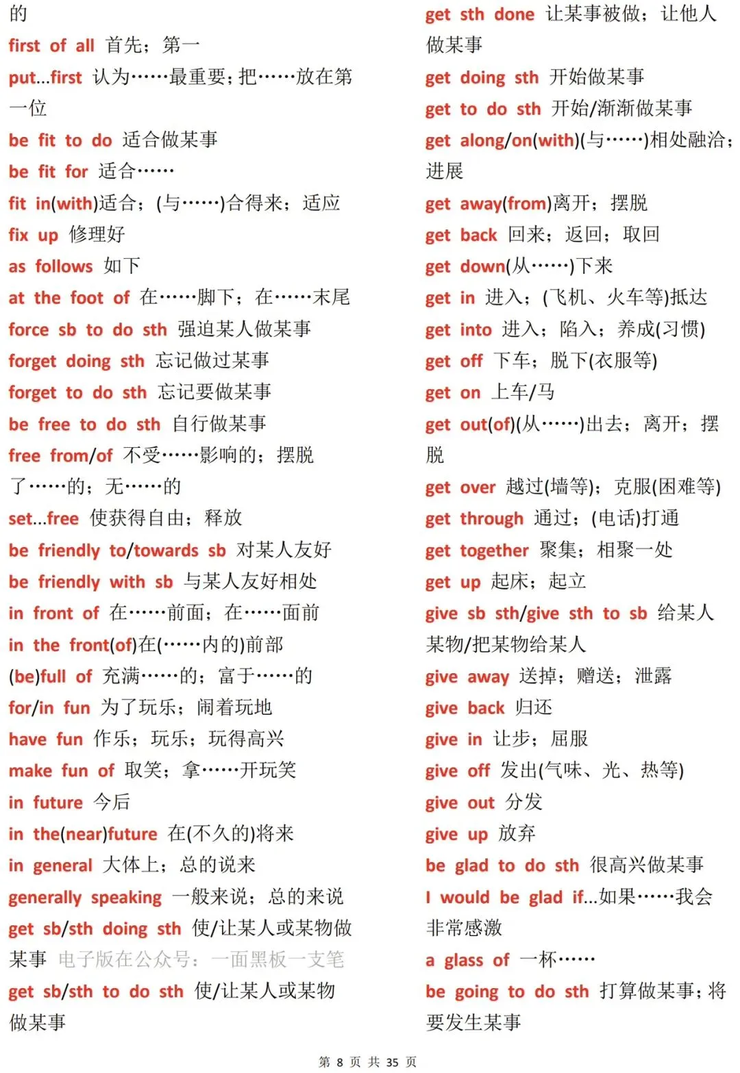 2026年中考英语必背固定搭配汇编(打印版) 第8张