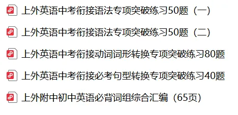上外附中英语中考衔接语法、词形转换、句型转换、初中英语词组综合汇编 第2张