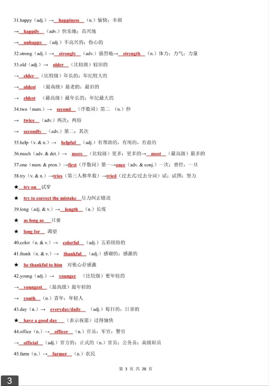2026中考必背高频词性转换汇总背诵版+默写版(可下载) 第3张