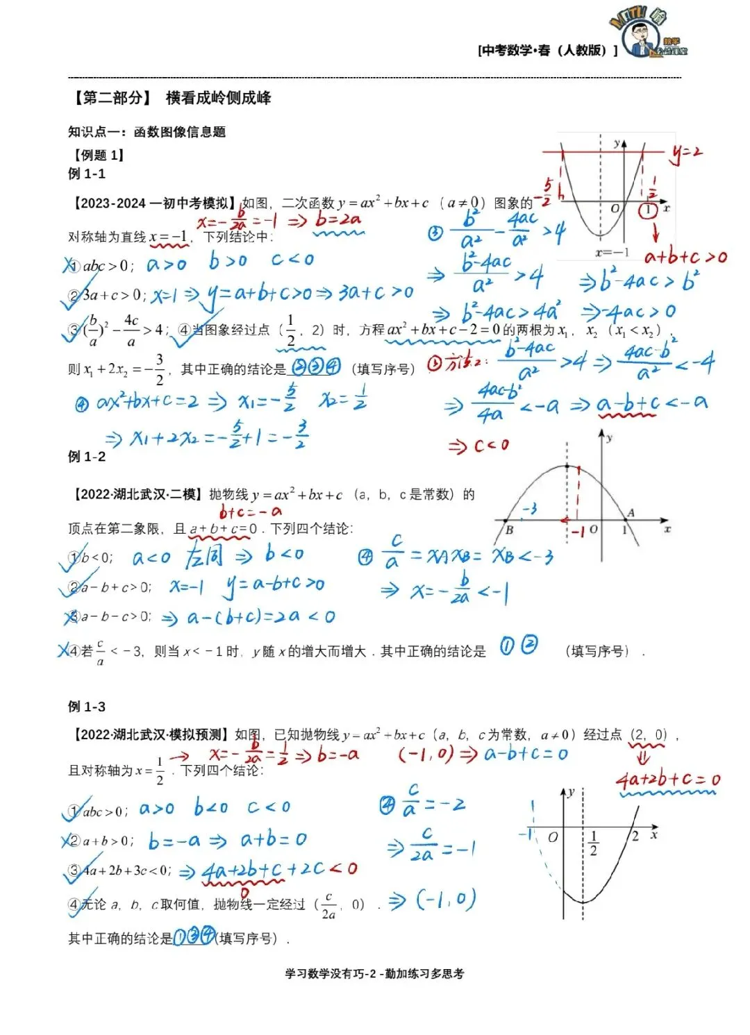 武汉四调中考数学专题简析!二次函数多结论问题,如何备考才高效? 第2张