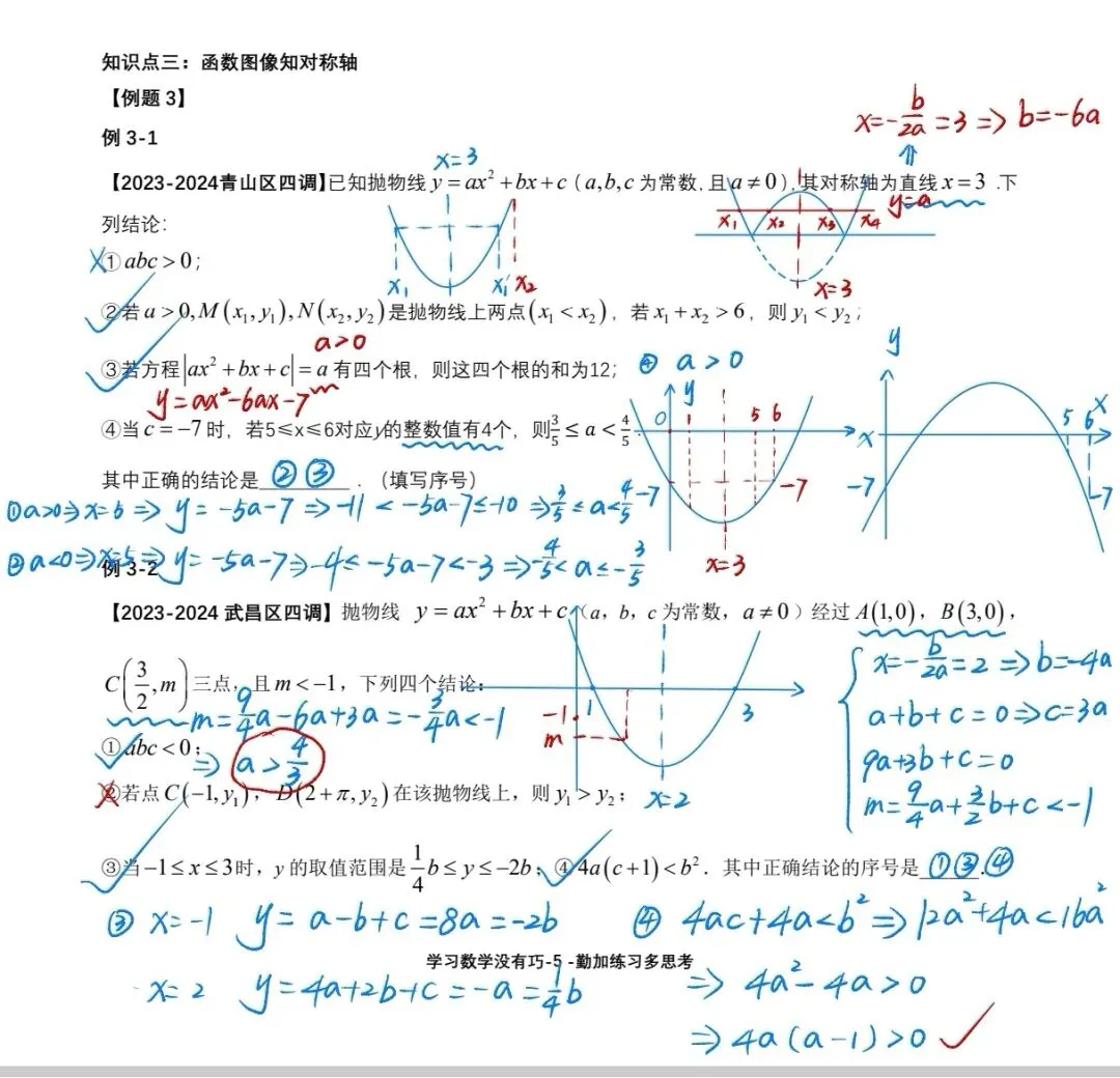武汉四调中考数学专题简析!二次函数多结论问题,如何备考才高效? 第5张