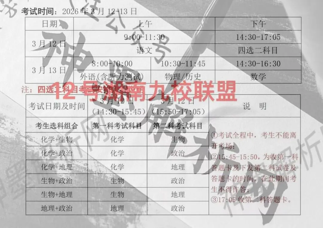 【试卷+答案】3月12日炎德英才湖南九校联盟2026届高三第二次联考联评全科汇总! 第1张