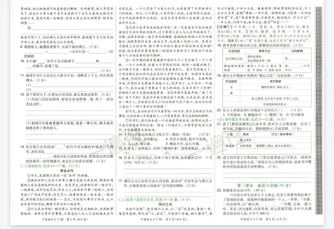 一遍过期末真题卷-河南专用语文2-6年级下册 第2张