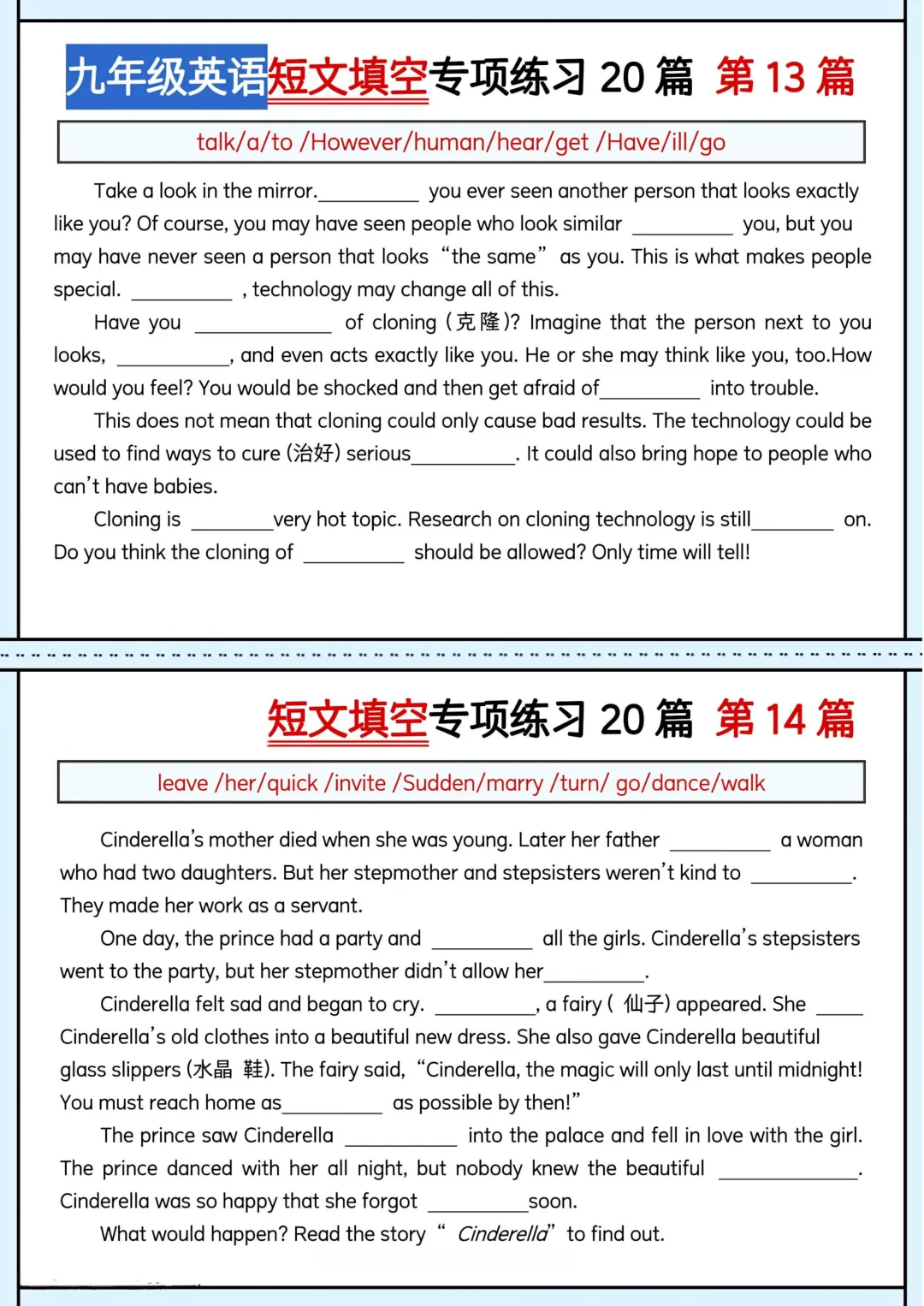 中考英语短文填空专项练习 第7张