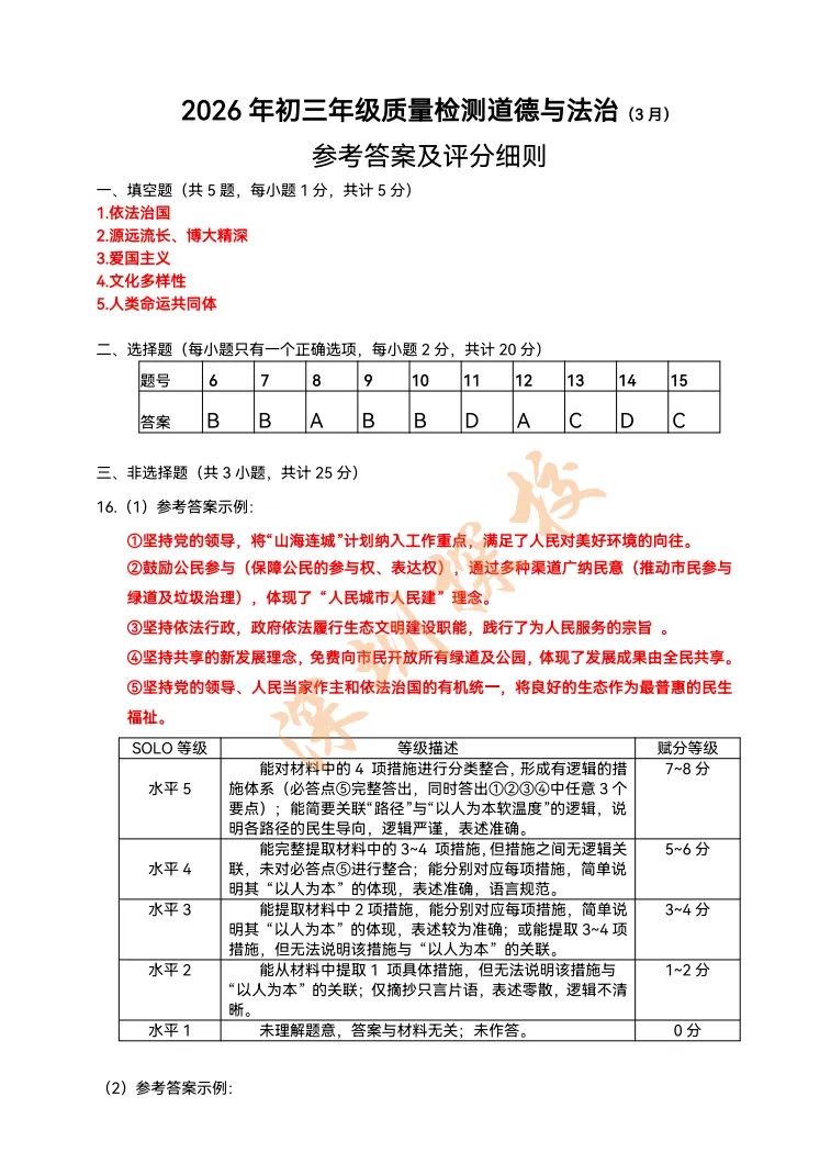 最新!2026深圳初三34校联考真题+答案出炉! 第6张