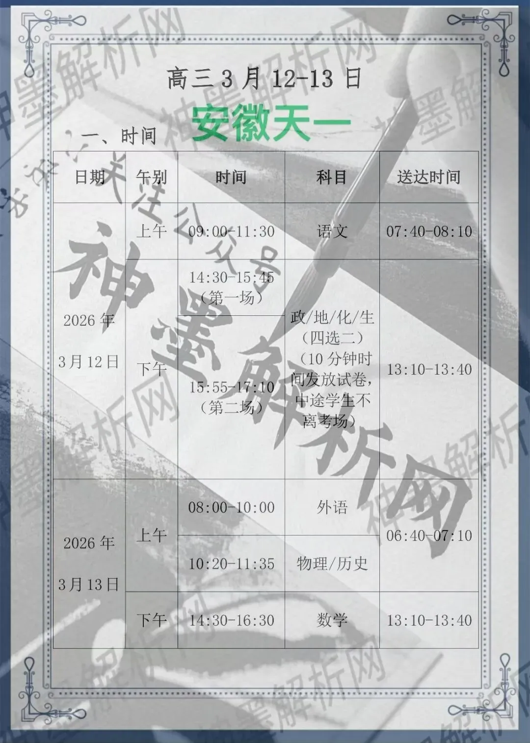 【试卷+答案】3月12日安徽天一大联考高三开学考全科汇总! 第1张