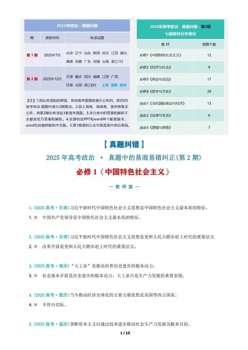 近4年高考真题~选择题中的-错误题肢纠正-易混易错纠正-按全7册分类汇总 第160张