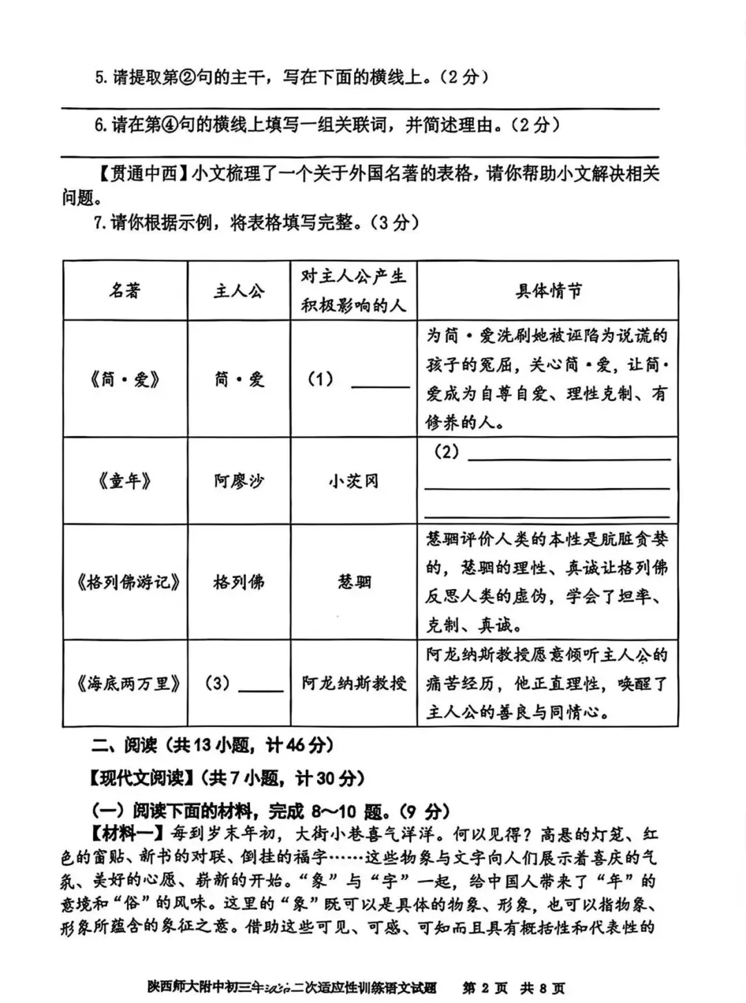 2026年师大语文二模考试试卷+答案解析 第2张