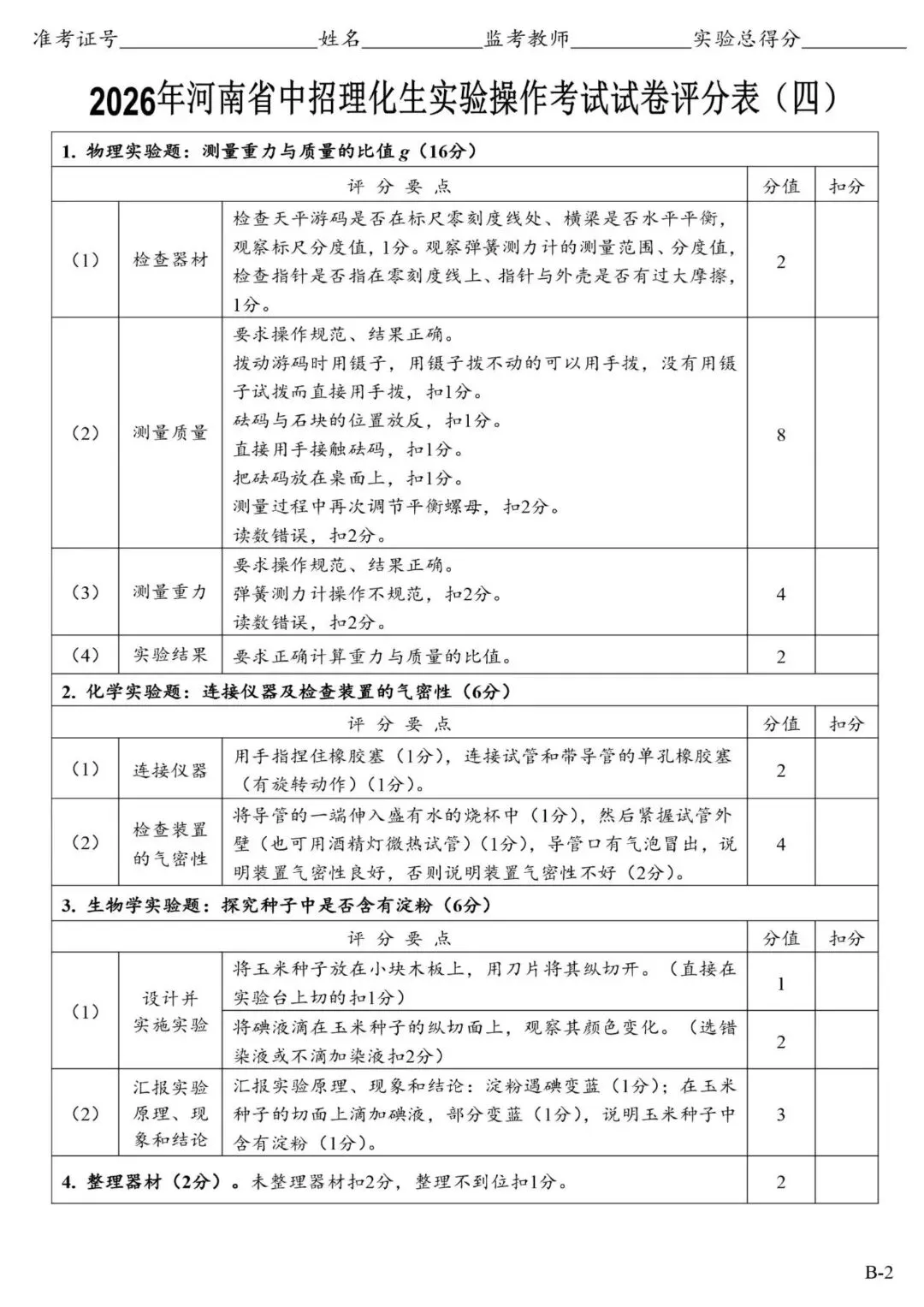 2026郑州中考理化生实验操作考试试卷及对应评分细则 第11张