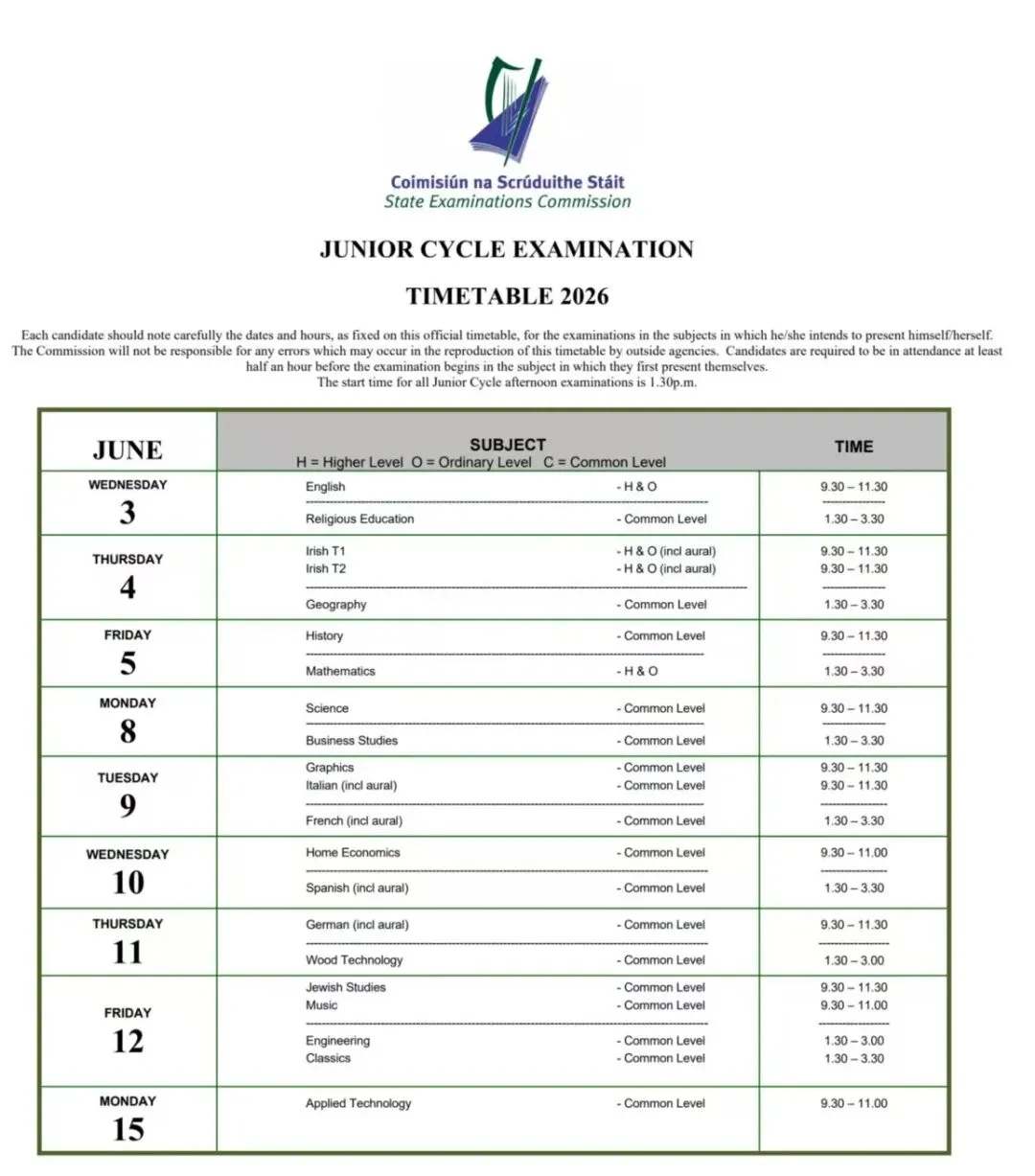 爱尔兰2026年中考时间表正式公布! 第1张