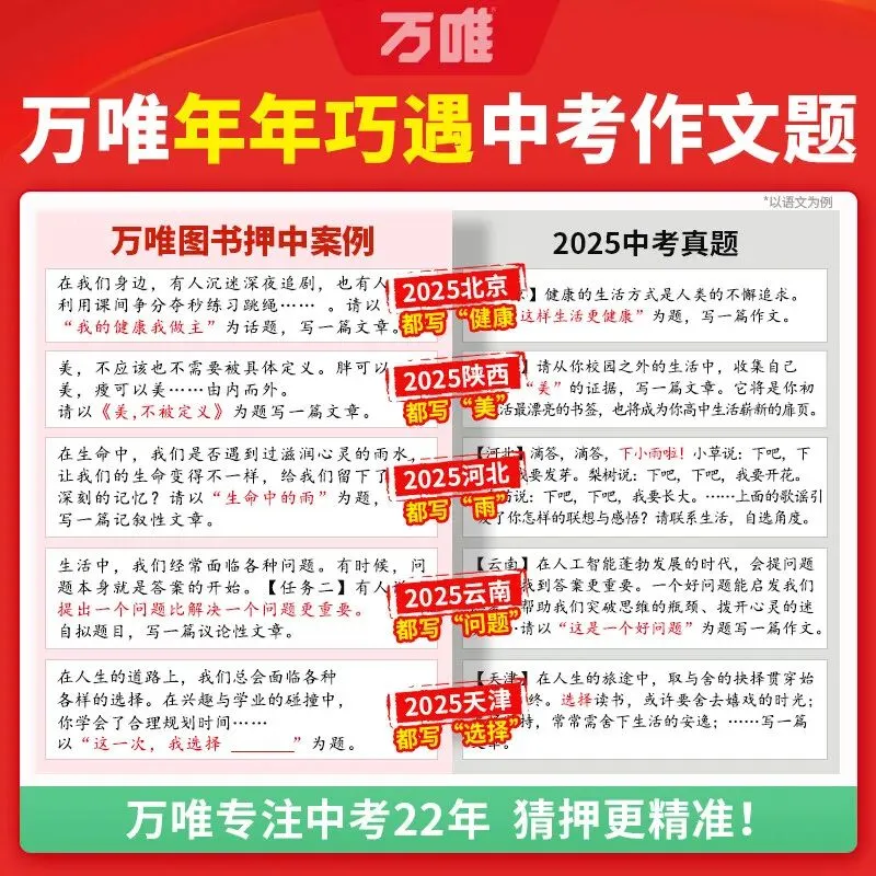 【广告】2026万唯中考作文精准预测语文英语万能范文写作模板抢分技巧考前冲刺真题满分作文热点素材【券面额】33元【到手价】20.80元 第4张