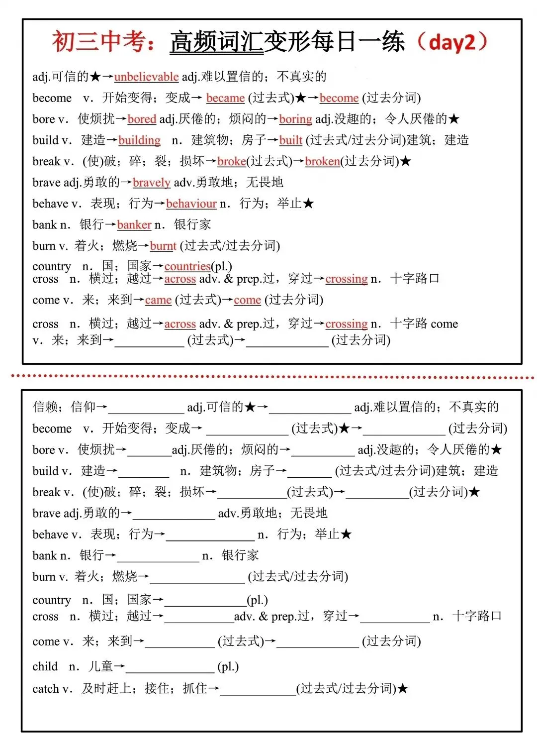 中考英语高频词汇变形每日一练 第2张