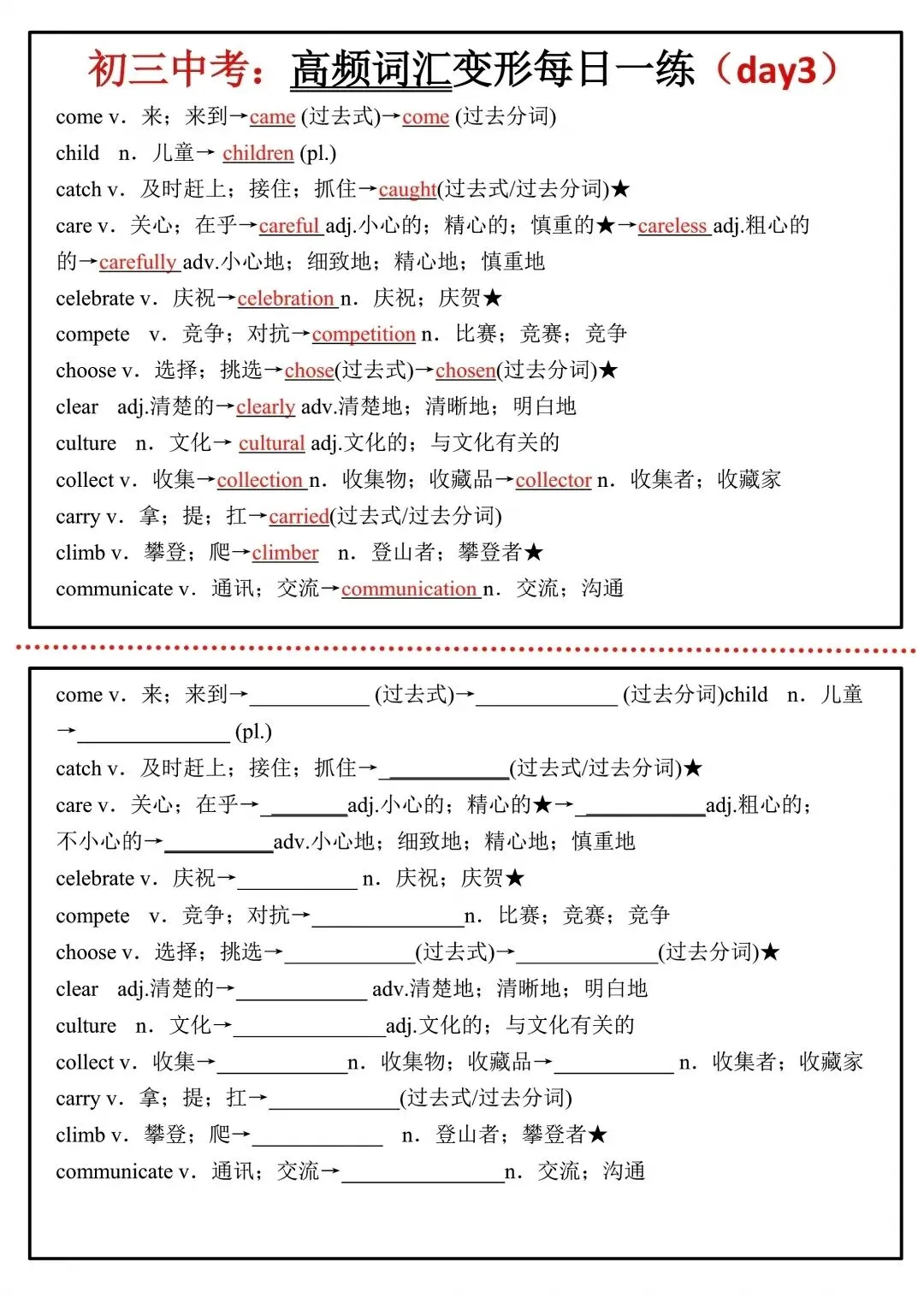 中考英语高频词汇变形每日一练 第3张