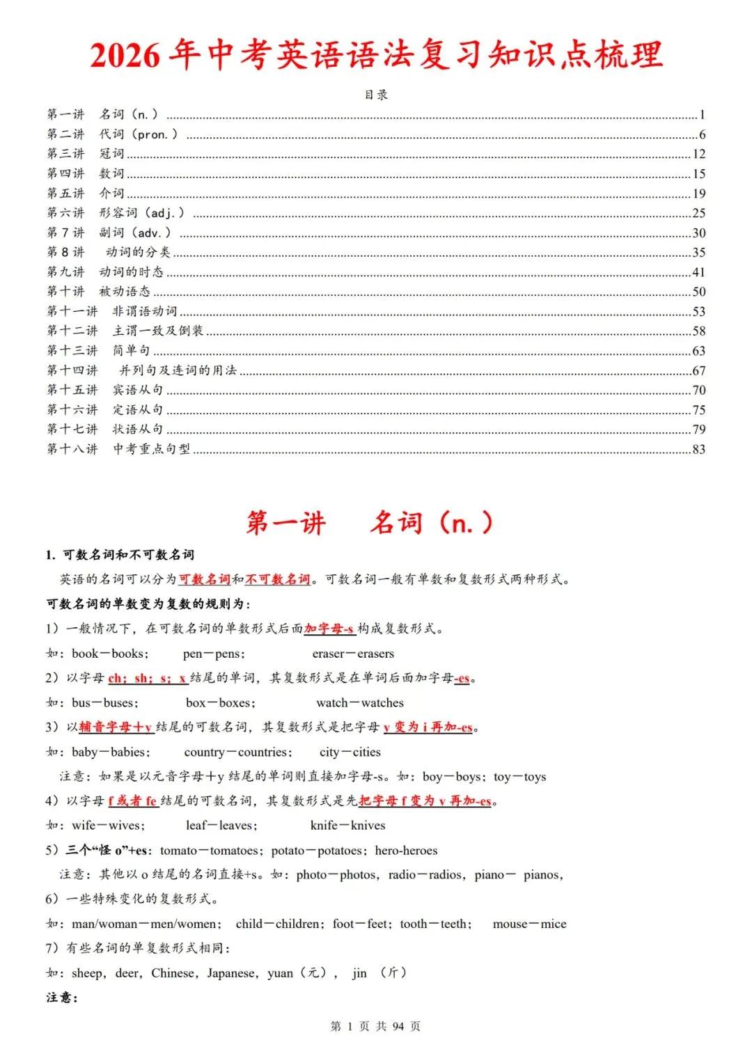 2026年中考英语语法复习知识点精讲 第1张
