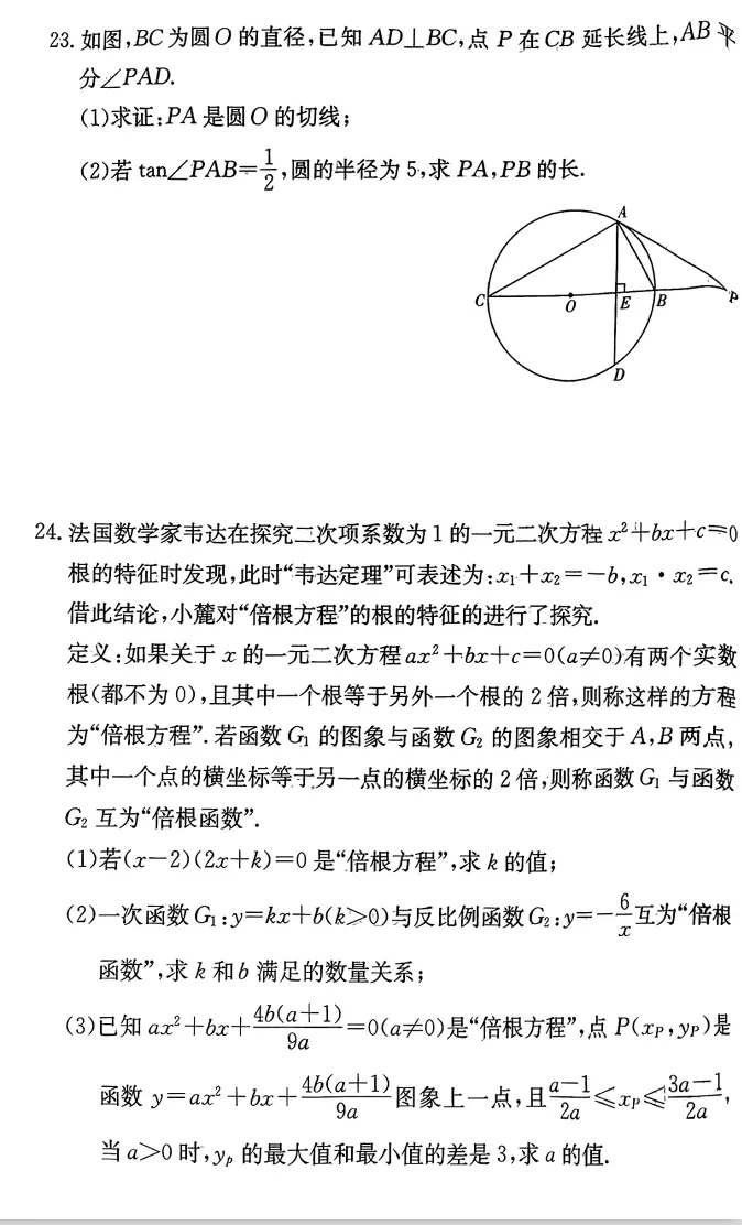 2025年长郡集团九下一模数学试卷与答案 第5张