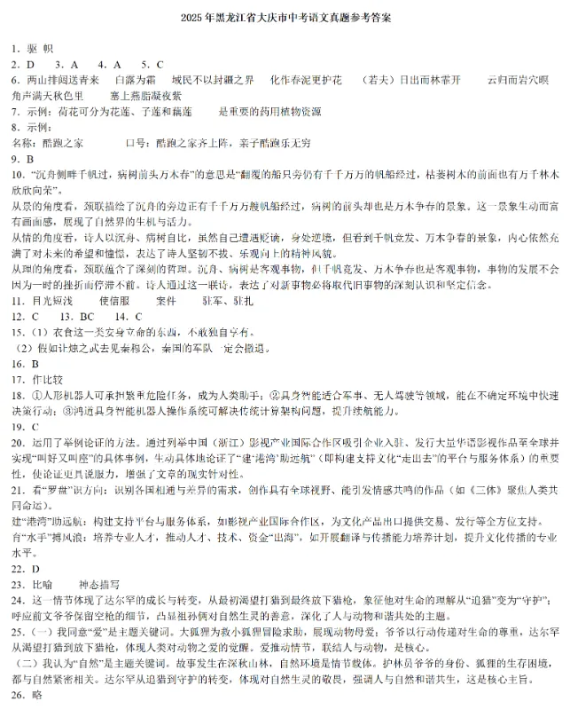 2025年黑龙江省大庆市中考语文真题 第4张