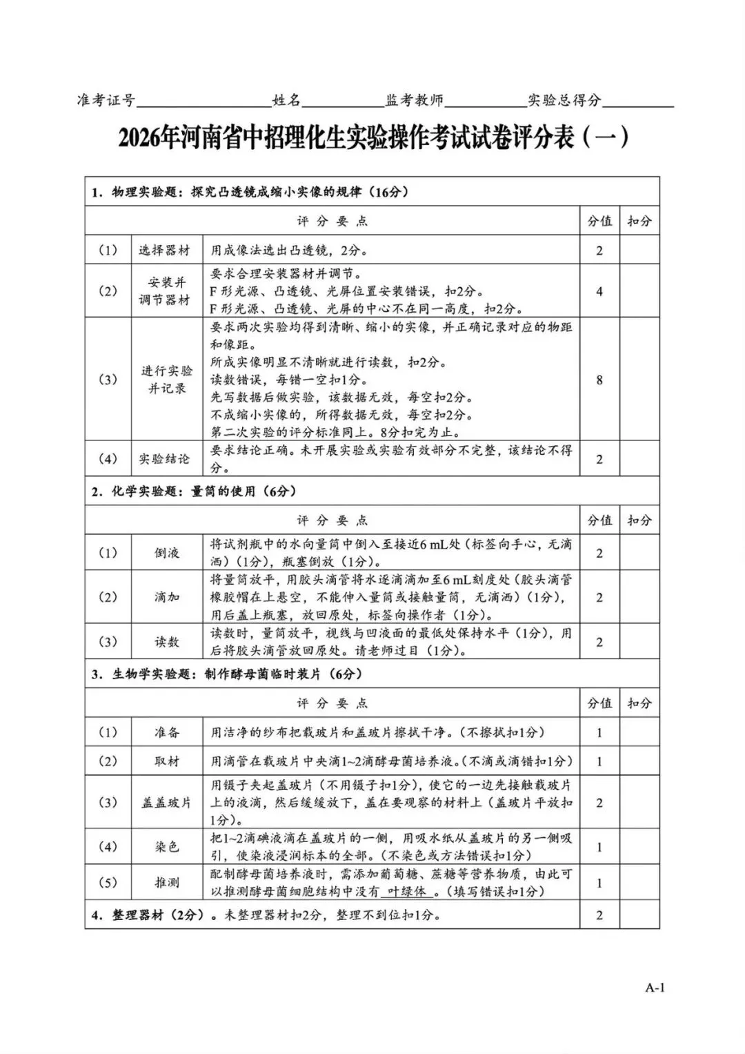 2026年河南省中招理化生实验操作考试试卷AB+CD、评分表、演示视频、操作手册全文下载 第7张