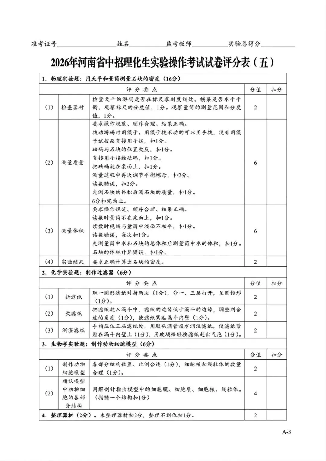 2026年河南省中招理化生实验操作考试试卷AB+CD、评分表、演示视频、操作手册全文下载 第9张