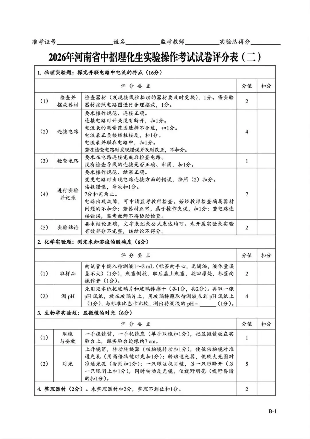 2026年河南省中招理化生实验操作考试试卷AB+CD、评分表、演示视频、操作手册全文下载 第19张