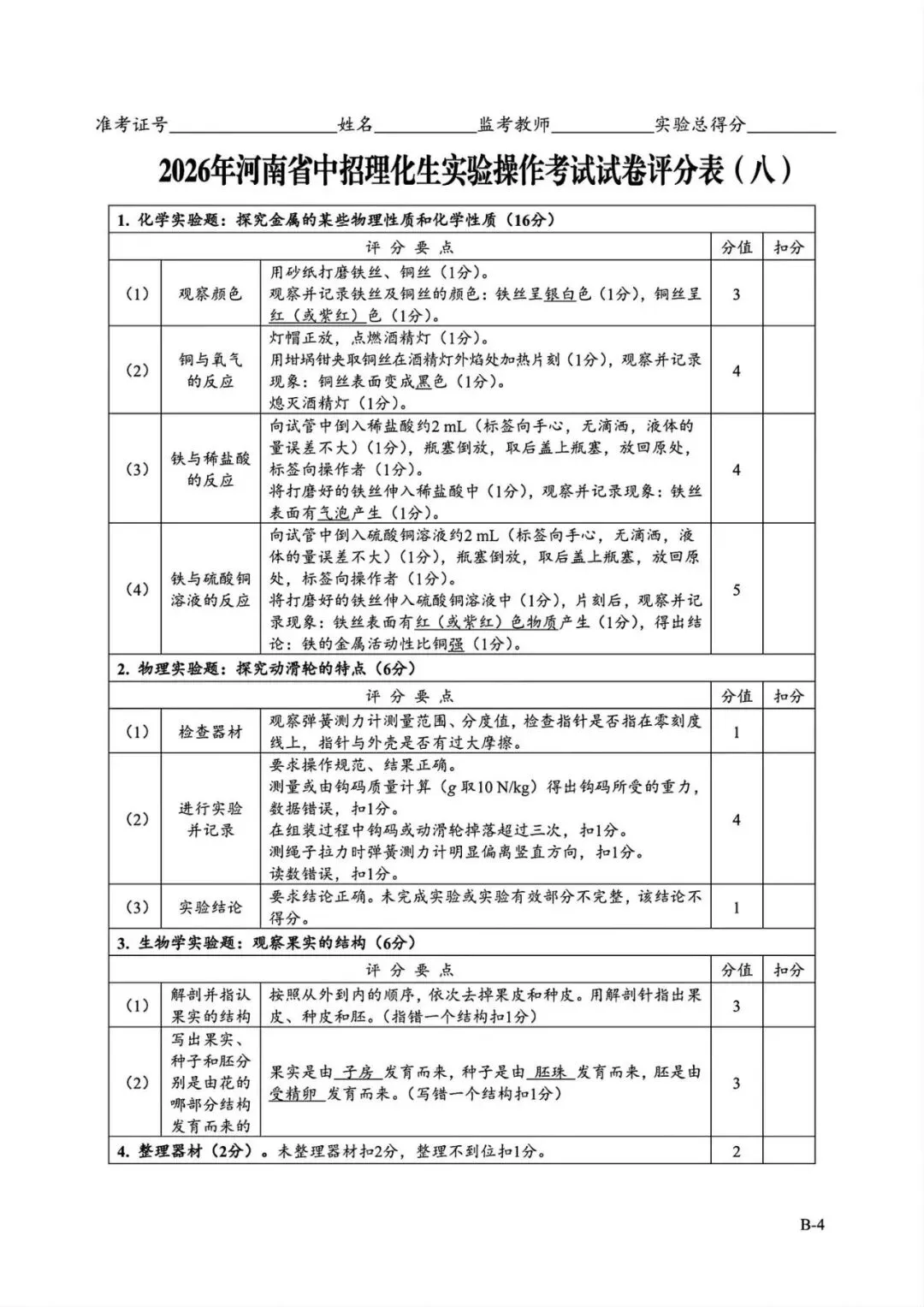 2026年河南省中招理化生实验操作考试试卷AB+CD、评分表、演示视频、操作手册全文下载 第22张