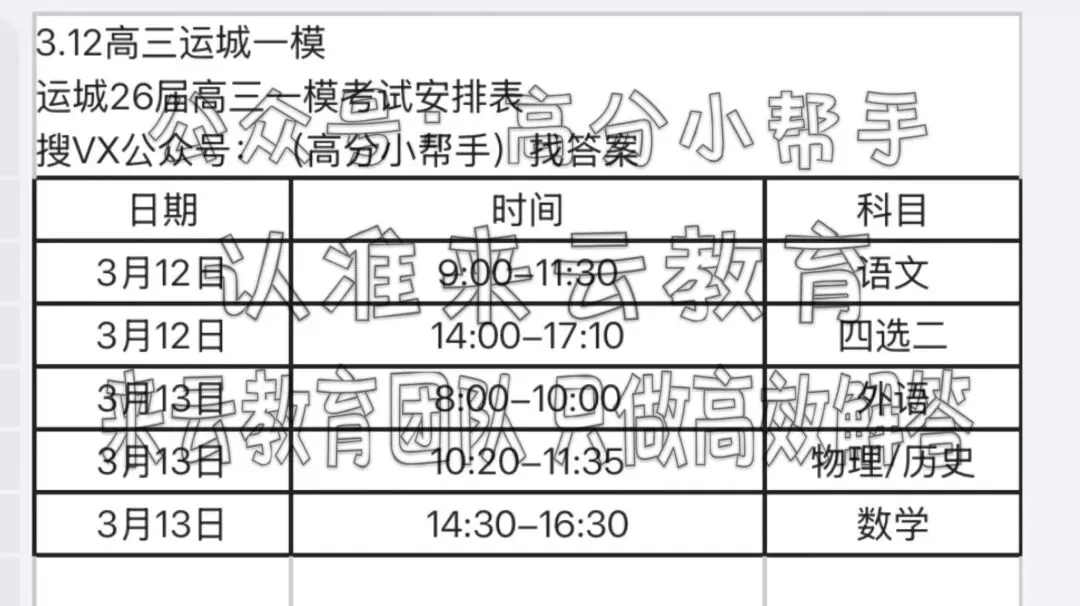 运城26届高三一模全科试卷解析 第1张