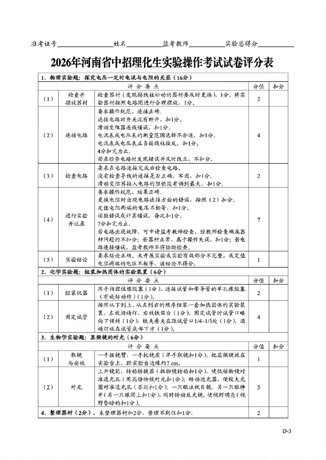 2026年河南省中招理化生实验操作考试试卷AB+CD、评分表、演示视频、操作手册全文下载 第44张