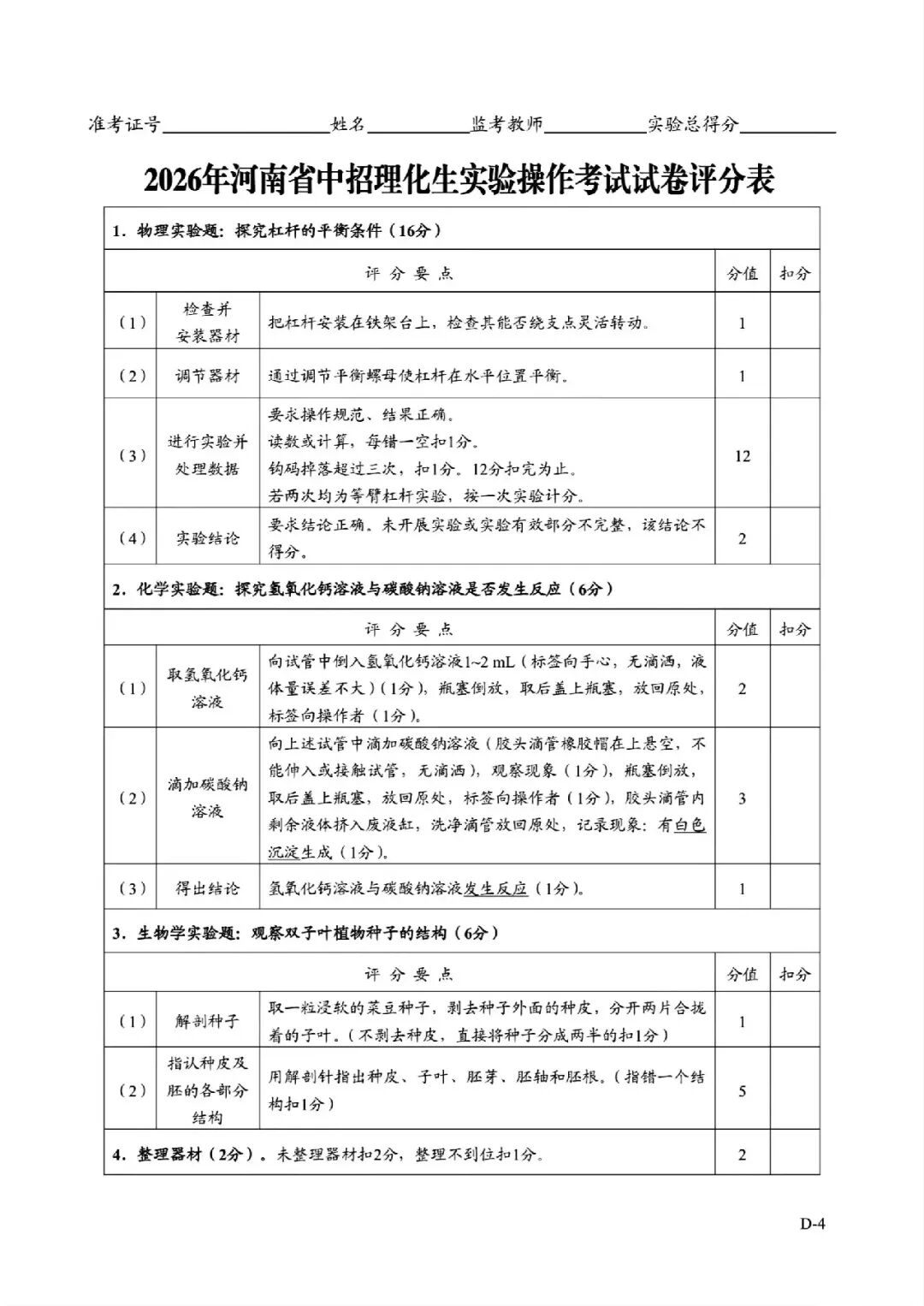 2026年河南省中招理化生实验操作考试试卷AB+CD、评分表、演示视频、操作手册全文下载 第45张
