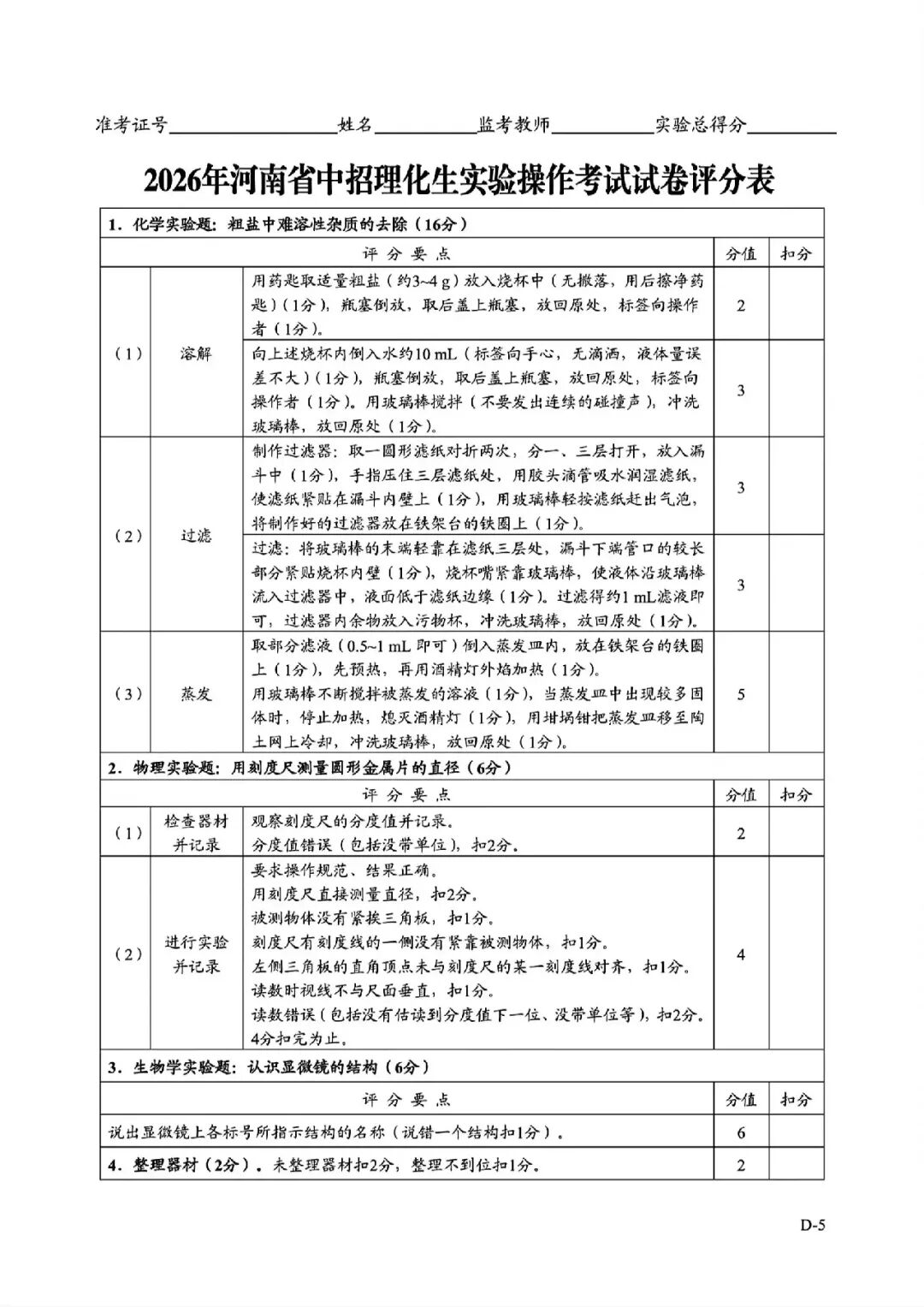 2026年河南省中招理化生实验操作考试试卷AB+CD、评分表、演示视频、操作手册全文下载 第46张