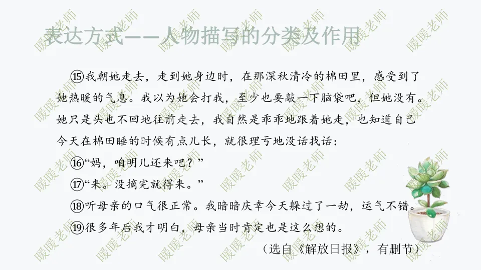 中考复习——记叙文题型与技巧-赏析类(表达方式——人物描写) 课件19页 第11张