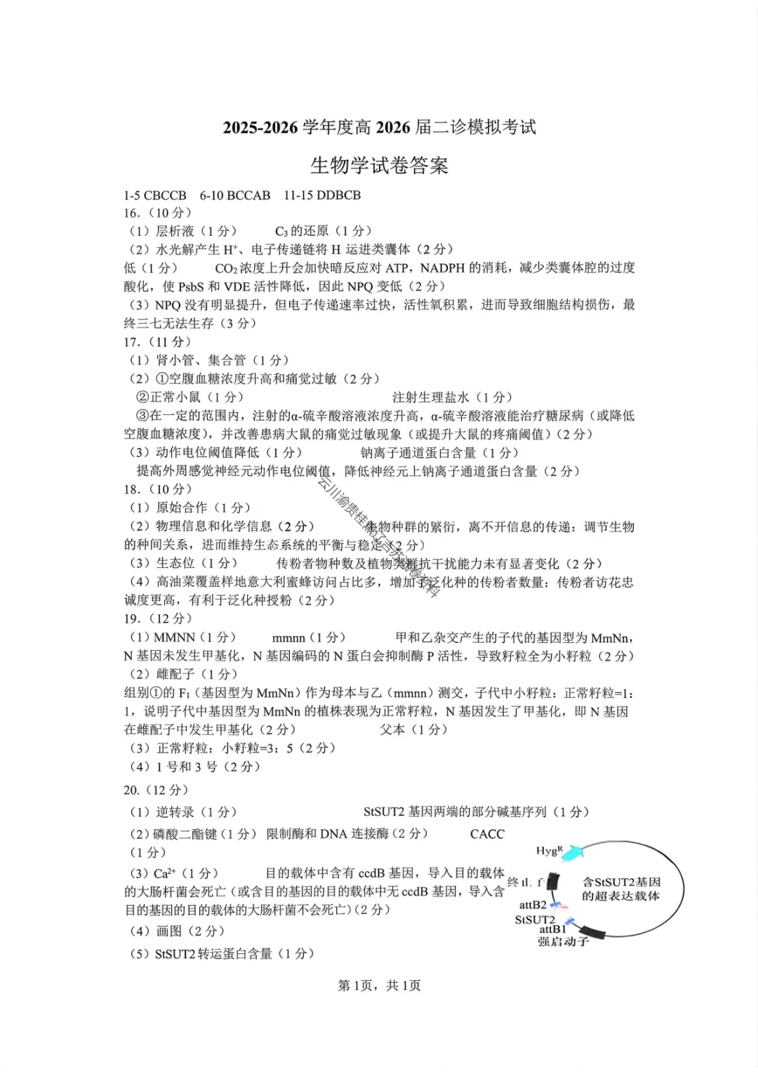 【成都七中二诊模拟化学/生物】成都七中高2026届高三二诊模拟考试试卷答案 第20张