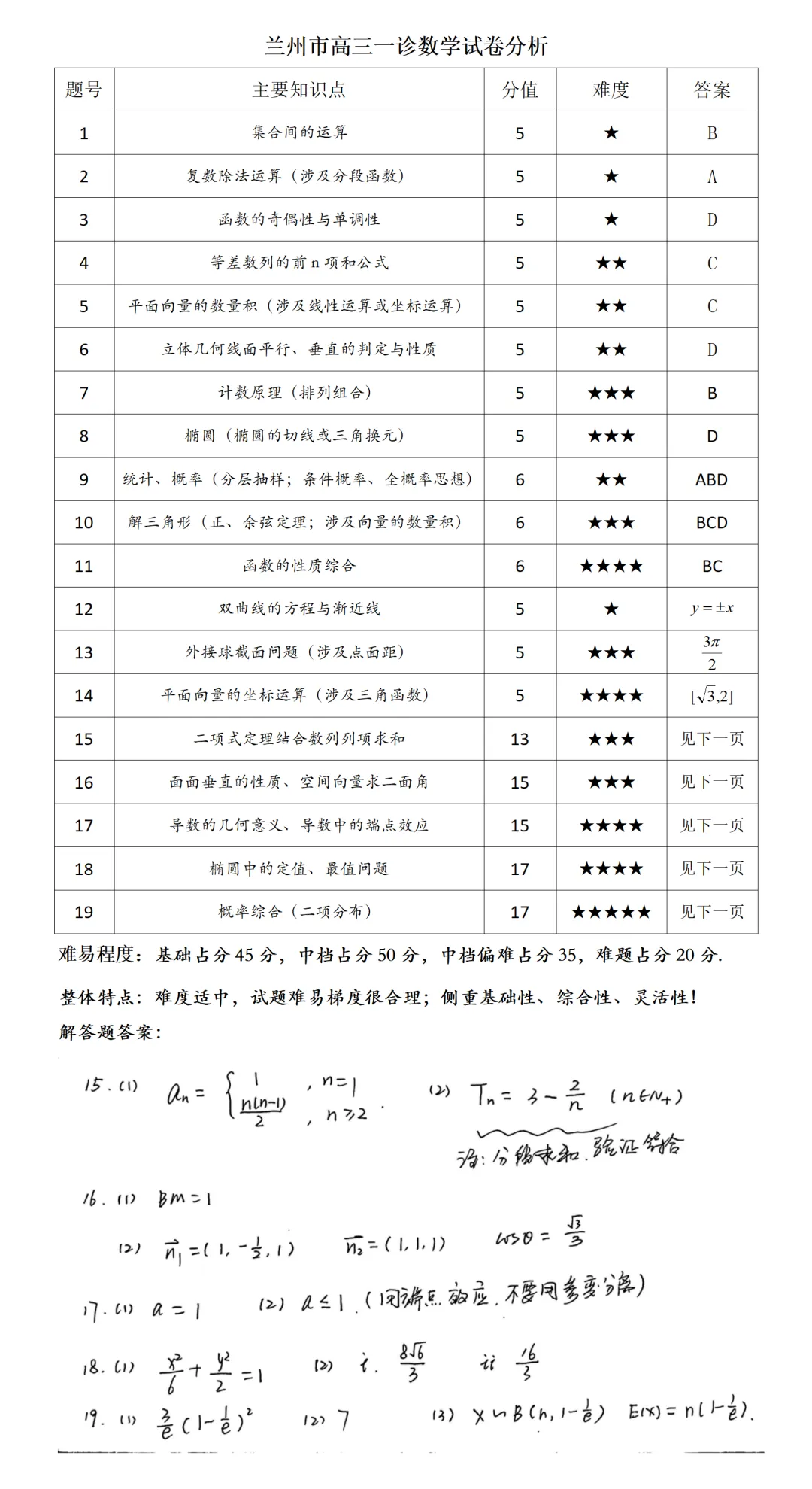 2026兰州市高三一诊数学试卷及答案 第1张