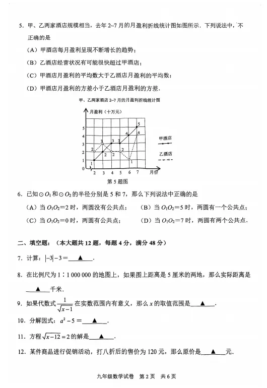 25届上海16区 | 初三二模【数学】试卷及答案解析汇总 提前刷! 第7张