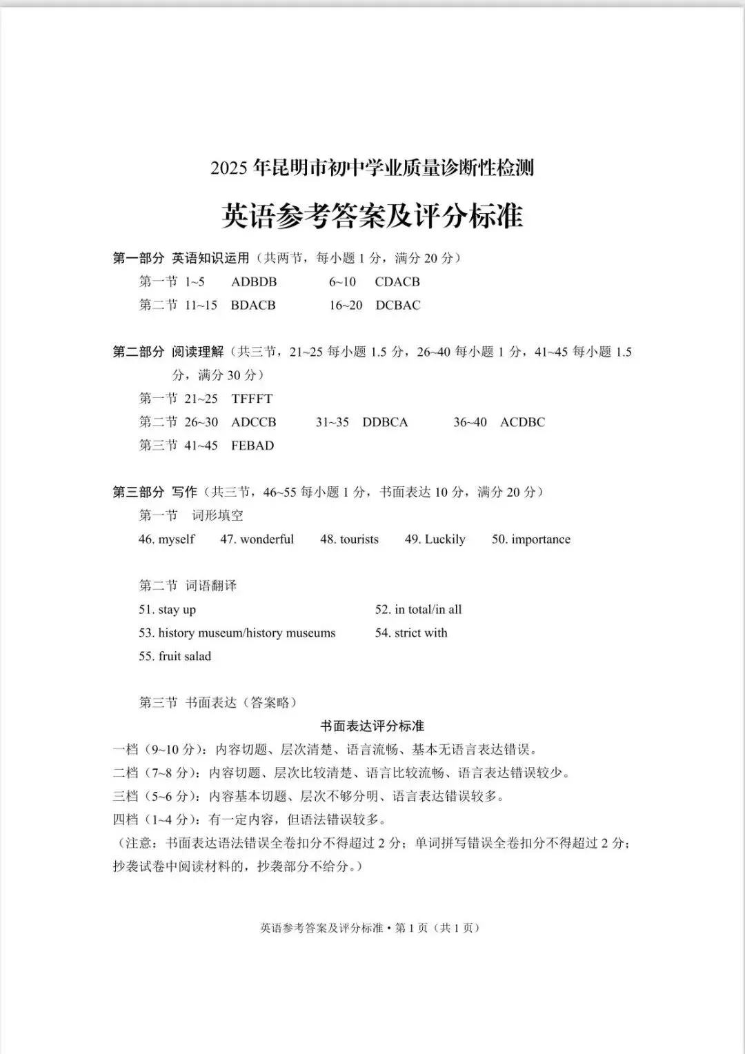 昆明2025学业水平昆明市统测一模中考真题(语数英物化政地历生)及答案.复制后可打印 第32张