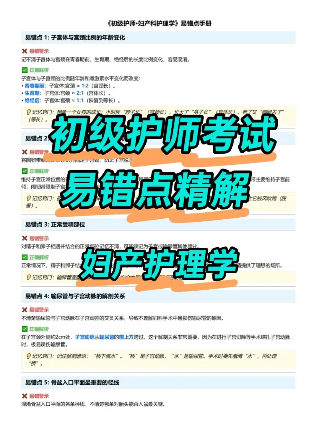 初级护师考试易错点精解,历年真题含答案解析【2010-2025】,五色笔记,考点知识点思维导图备考资料包考前十页纸,新大纲刷题软件题库 第13张