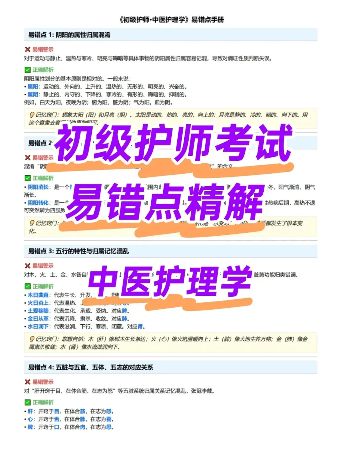 初级护师考试易错点精解,历年真题含答案解析【2010-2025】,五色笔记,考点知识点思维导图备考资料包考前十页纸,新大纲刷题软件题库 第21张