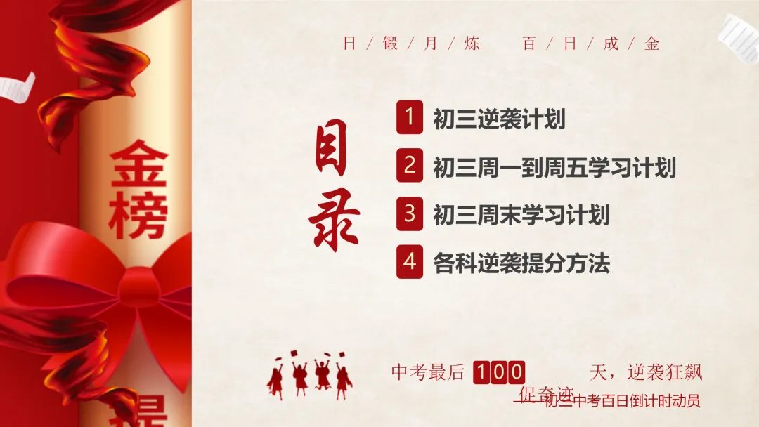 【初三九年级中考百日誓师家长会ppt】:日锻月炼,百日成金(内附课件资料) 第2张