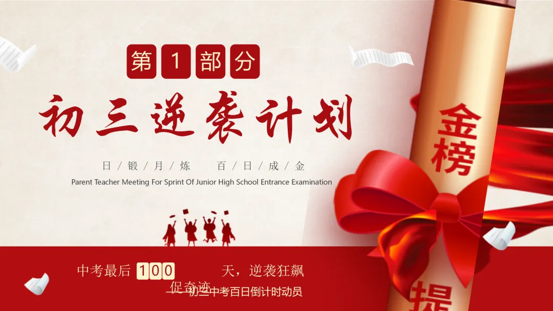 【初三九年级中考百日誓师家长会ppt】:日锻月炼,百日成金(内附课件资料) 第3张