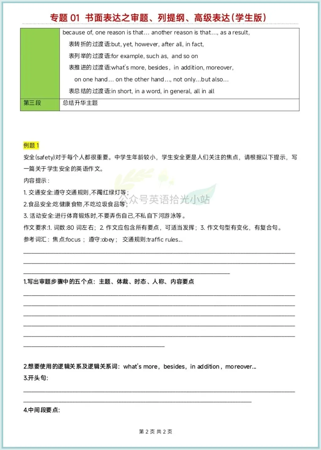 2026年中考英语写作突破:三步攻克高分书面表达(逐步审题+列提纲+高级表达)、电子版可下载打印 第4张