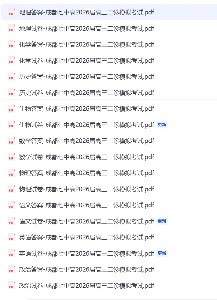 【全科】成都七中高2026届高三二诊模拟考试 第1张